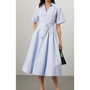 Simkhai Deanna Dress Light Blue Short Sleeve Collared Midi V-Neck Sz 4